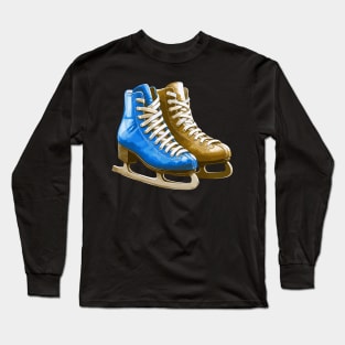 Blue Brown Ice Skating Boots Long Sleeve T-Shirt